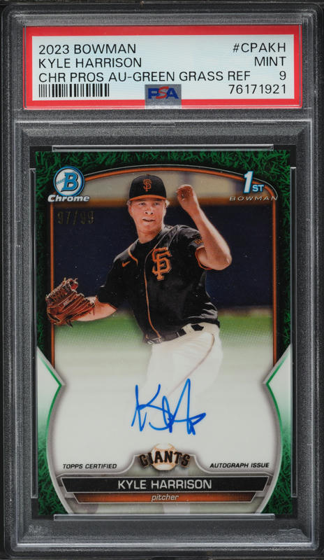 2023 Bowman Chrome Green Grass Kyle Harrison ROOKIE AUTO /99