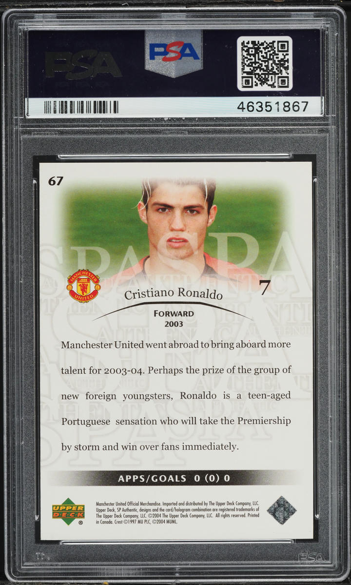 2004 SP Authentic Manchester United Cristiano Ronaldo #67 PSA 10