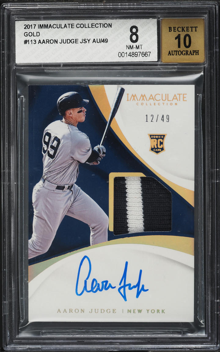 2017 Immaculate Collection Gold Aaron Judge ROOKIE PATCH AUTO /49 #113 BGS 8