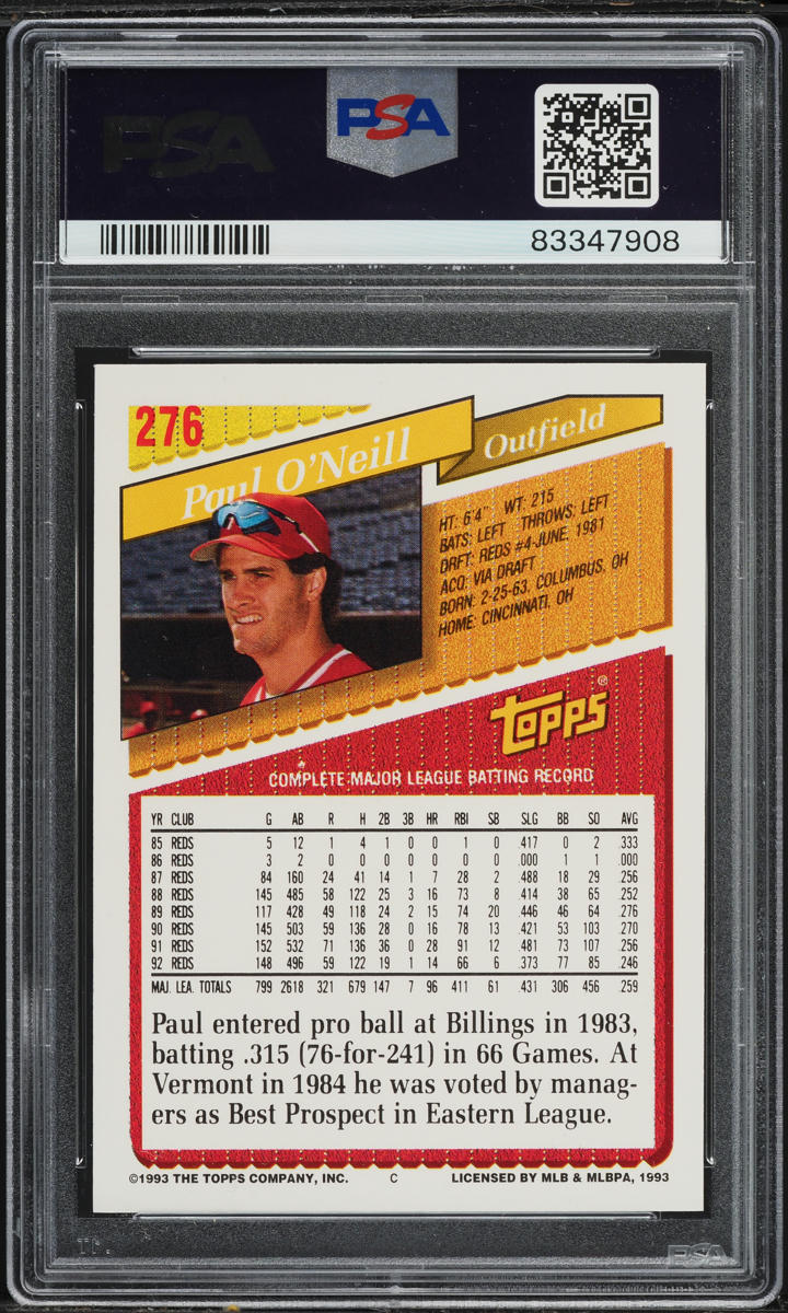 1993 Topps Gold Paul O'Neill #276 PSA 10 GEM MINT