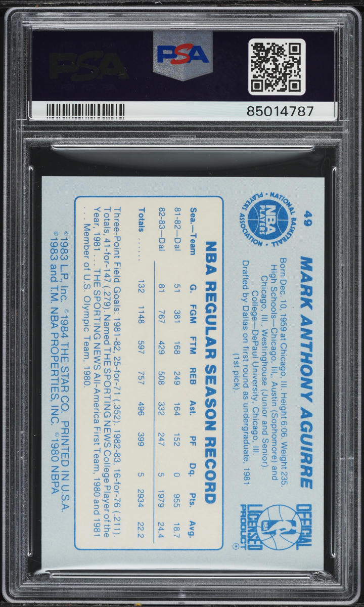 1983 Star Basketball Mark Aguirre #49 PSA 9 MINT