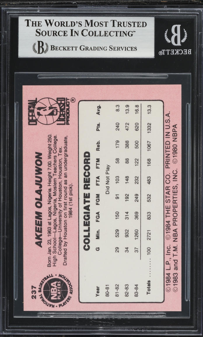 1984 Star Basketball Hakeem Olajuwon ROOKIE #237 BGS 8 NM-MT
