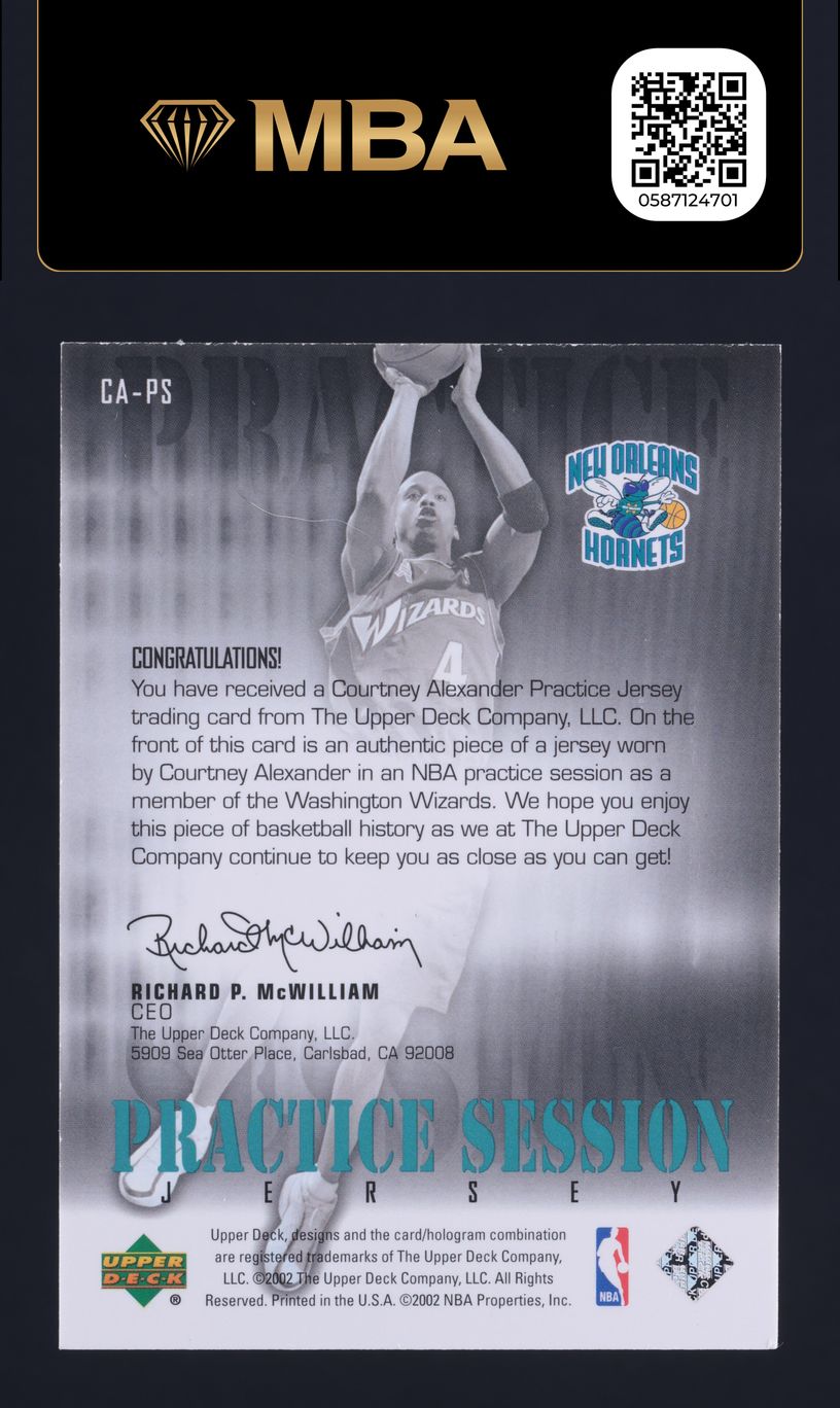 2002 Upper Deck Practice Session Courtney Alexander GAME-USED PATCH MBA AUTH