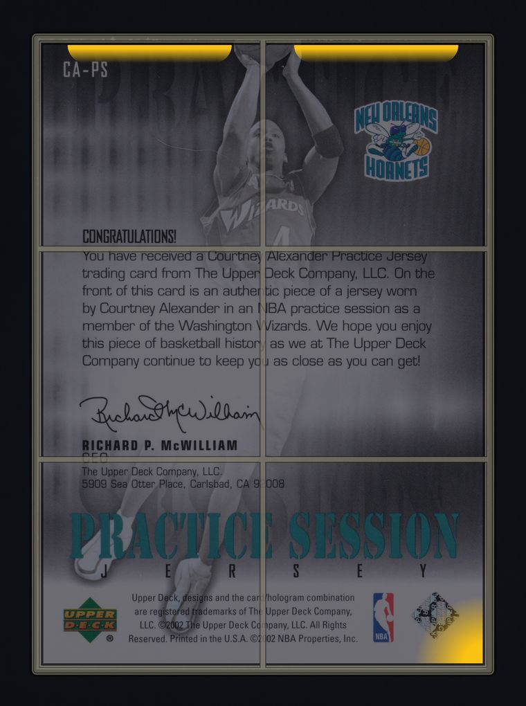 2002 Upper Deck Practice Session Courtney Alexander GAME-USED PATCH MBA AUTH