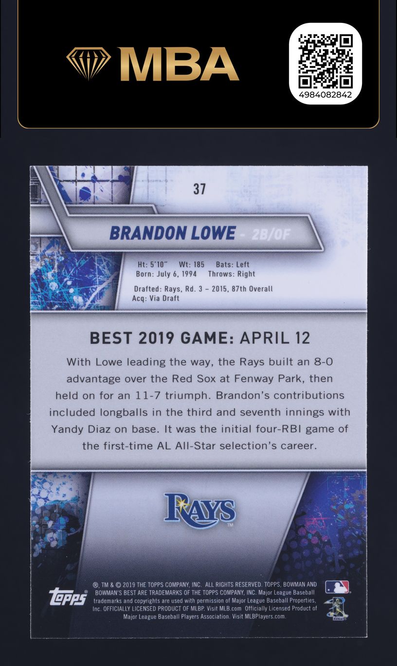 2019 Bowman's Best Brandon Lowe ROOKIE #37 MBA AUTH