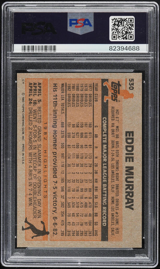 1983 Topps Eddie Murray #530 PSA 10 GEM MINT