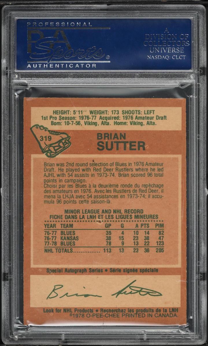 1978 O-Pee-Chee Hockey Brian Sutter ROOKIE #319 PSA 8 NM-MT
