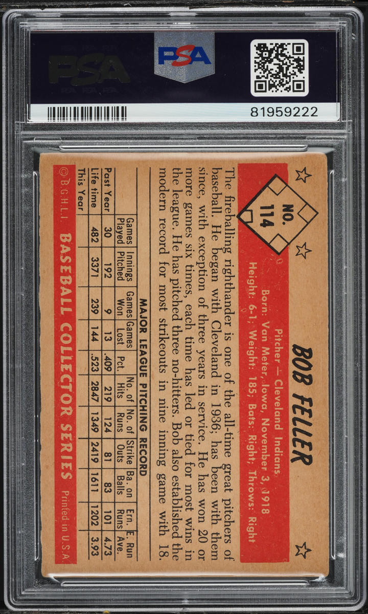 1953 Bowman Color Bob Feller #114 PSA 3 VG