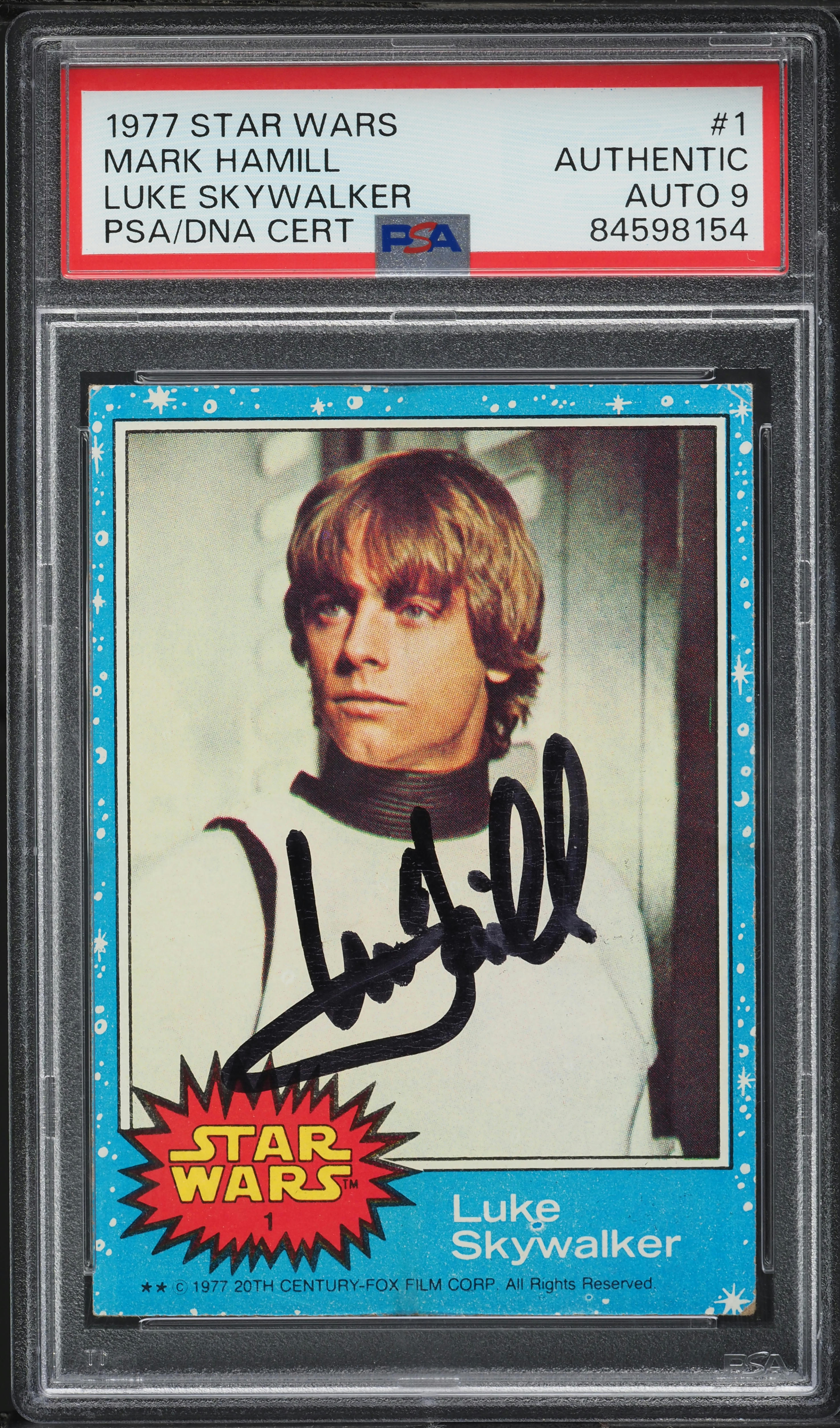 1977 Topps Star Wars Luke Skywalker Mark Hamill AUTO DNA 9 #1 PSA