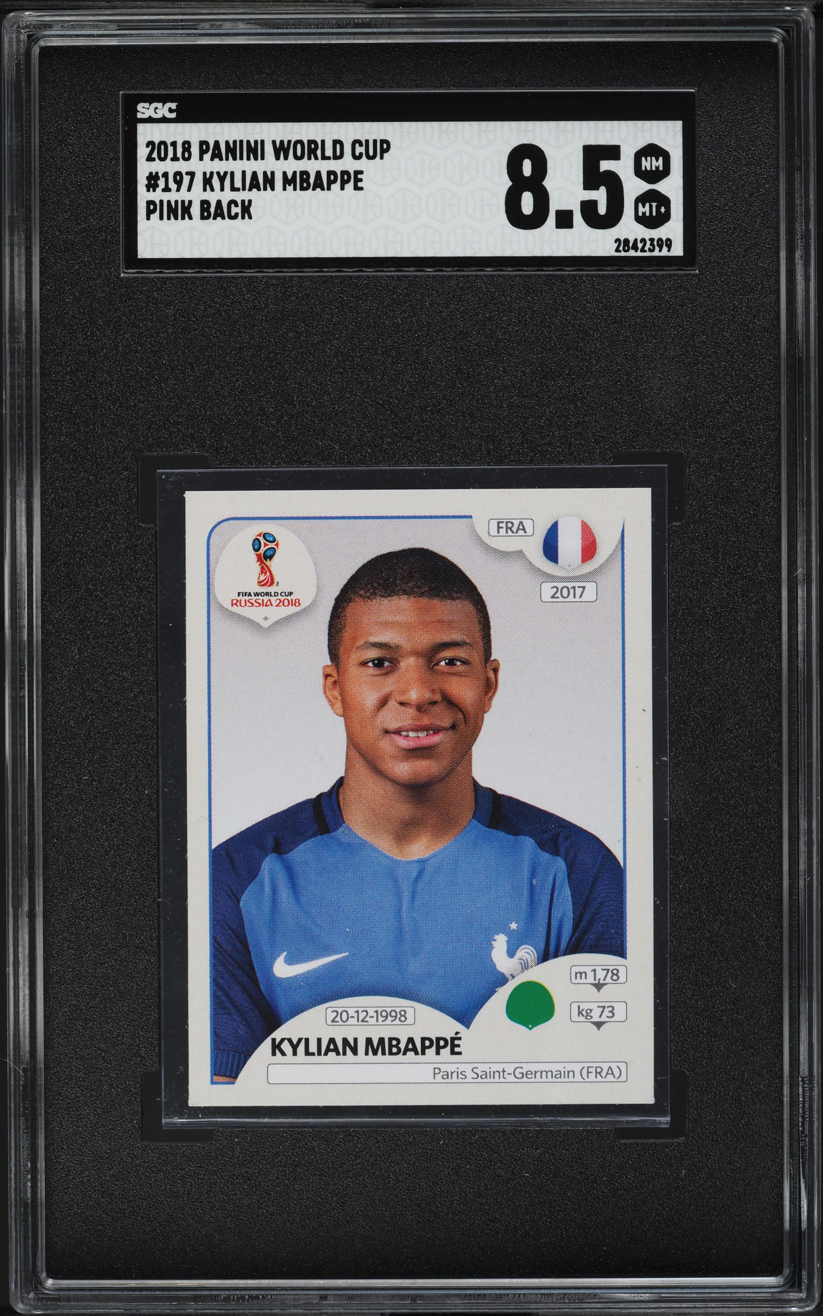 2018 Panini World Cup Pink Back Kylian Mbappe ROOKIE #197 SGC 8.5