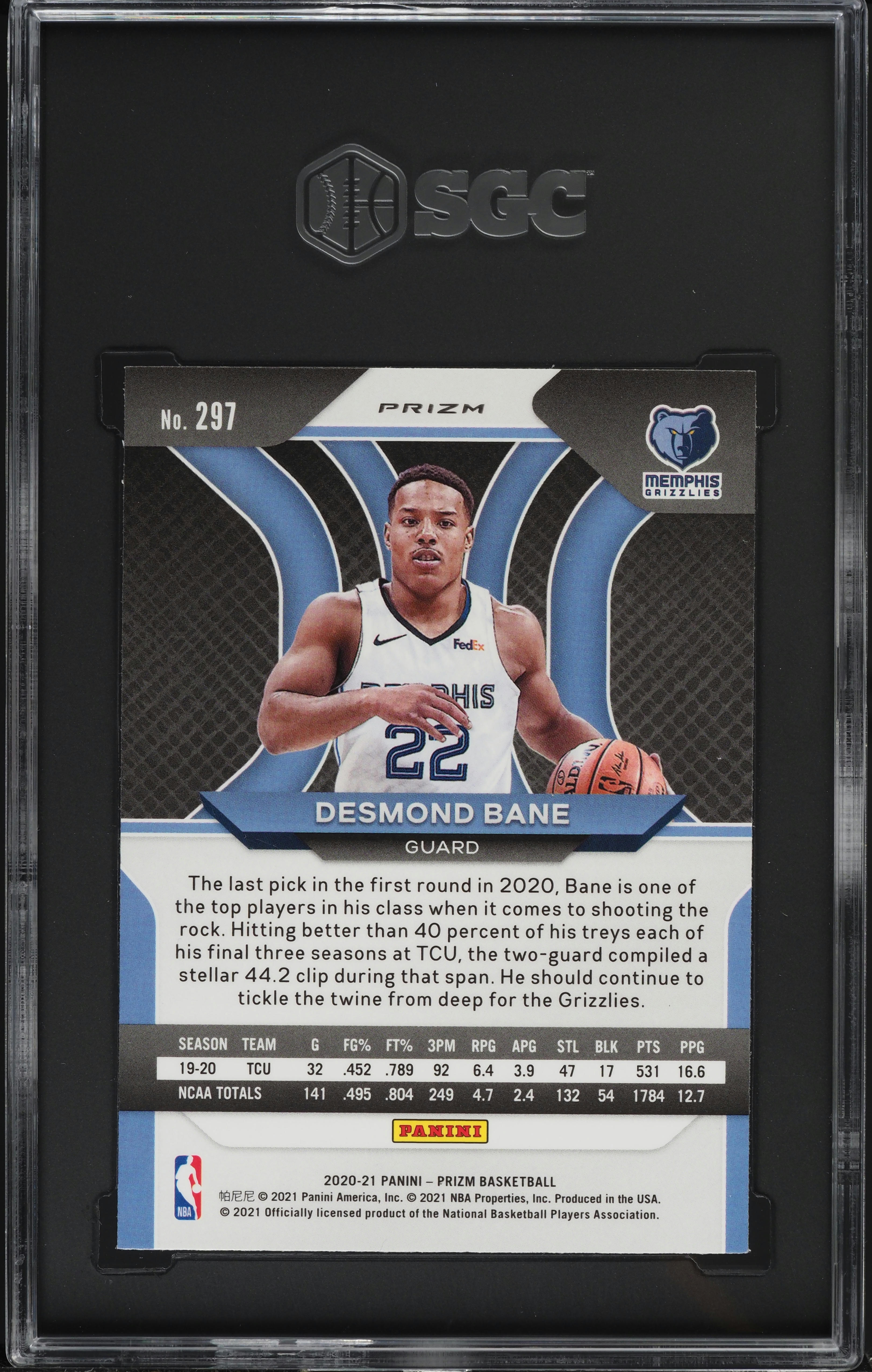2020 Panini Prizm Gold Wave Desmond Bane ROOKIE #297 SGC 9.5 MINT+