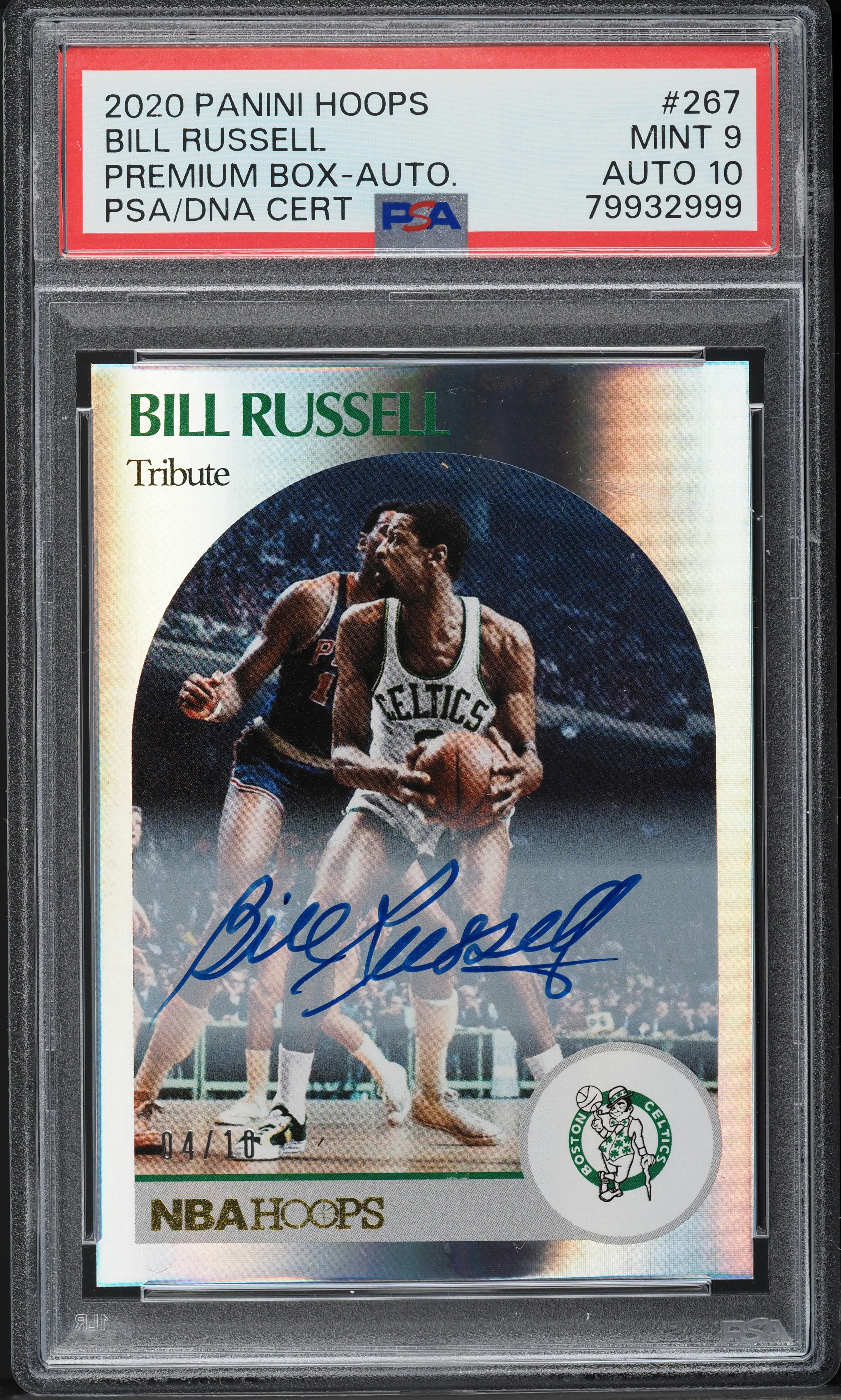 2020 Hoops Premium Box Bill Russell AUTO DNA 10 /10 #267 PSA 9