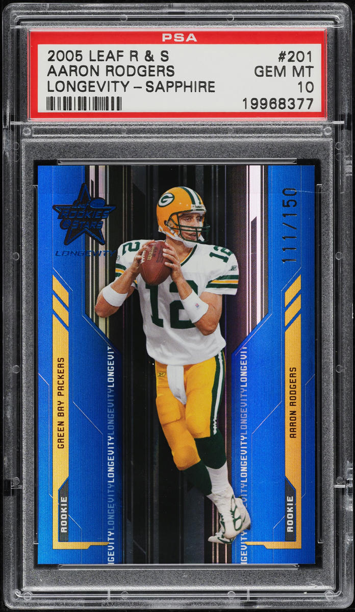2005 Leaf R & S Longevity Sapphire Aaron Rodgers ROOKIE /150 #201 PSA 10 GEM