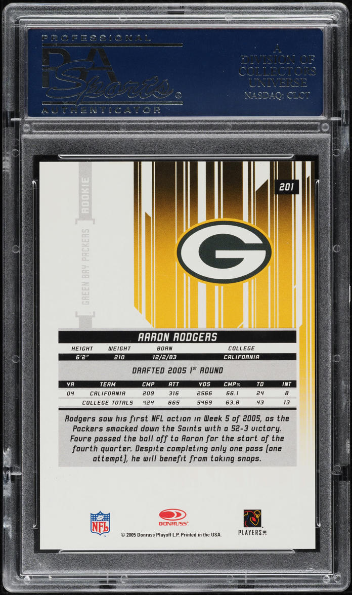 2005 Leaf R & S Longevity Sapphire Aaron Rodgers ROOKIE /150 #201 PSA 10 GEM