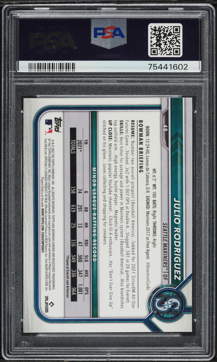 2022 Bowman Chrome Julio Rodriguez ROOKIE #48 PSA 9 MINT