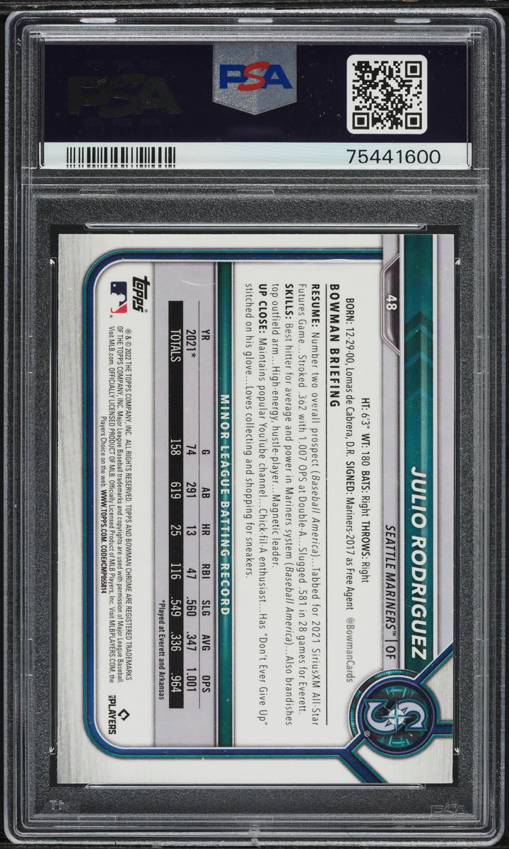 2022 Bowman Chrome Julio Rodriguez ROOKIE #48 PSA 8 NM-MT