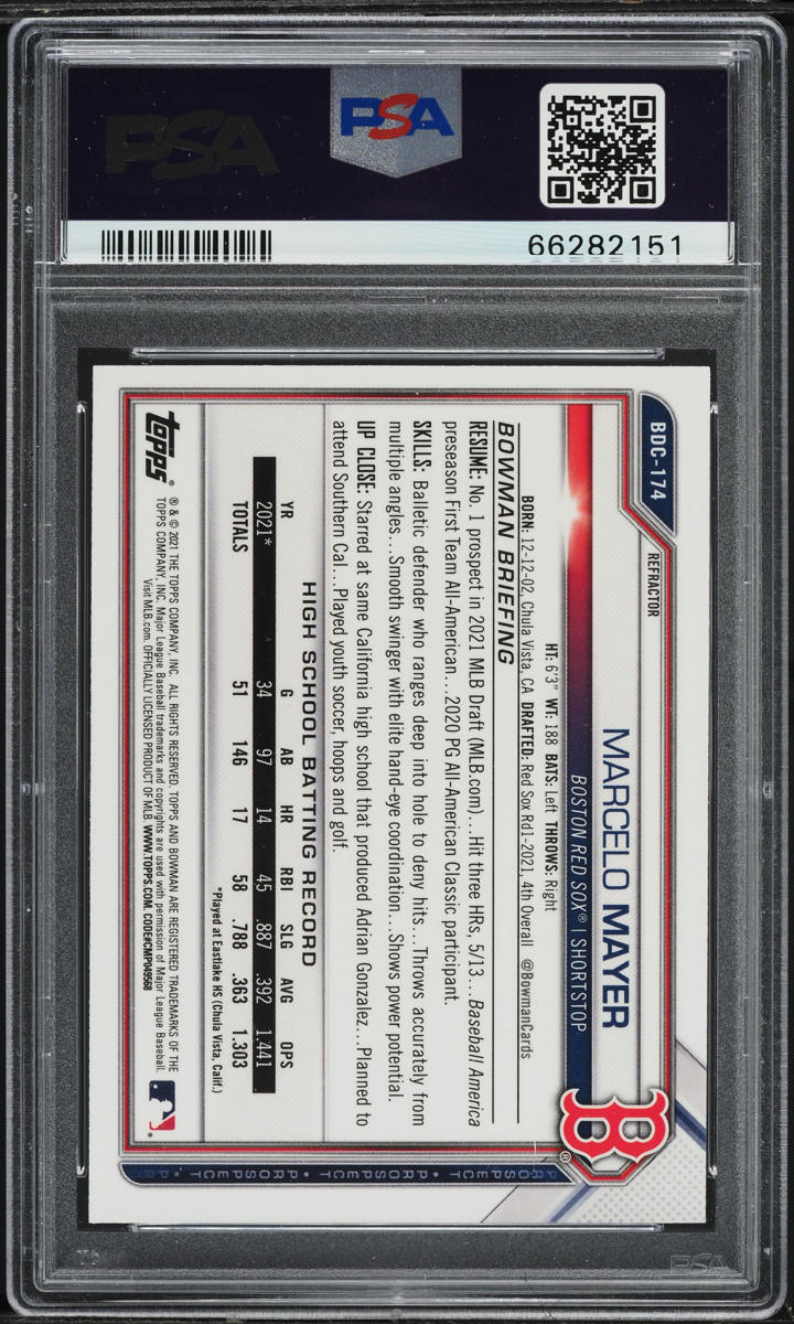 2021 Bowman Chrome Draft Refractor Marcelo Mayer ROOKIE #BDC-174 PSA 9 MINT