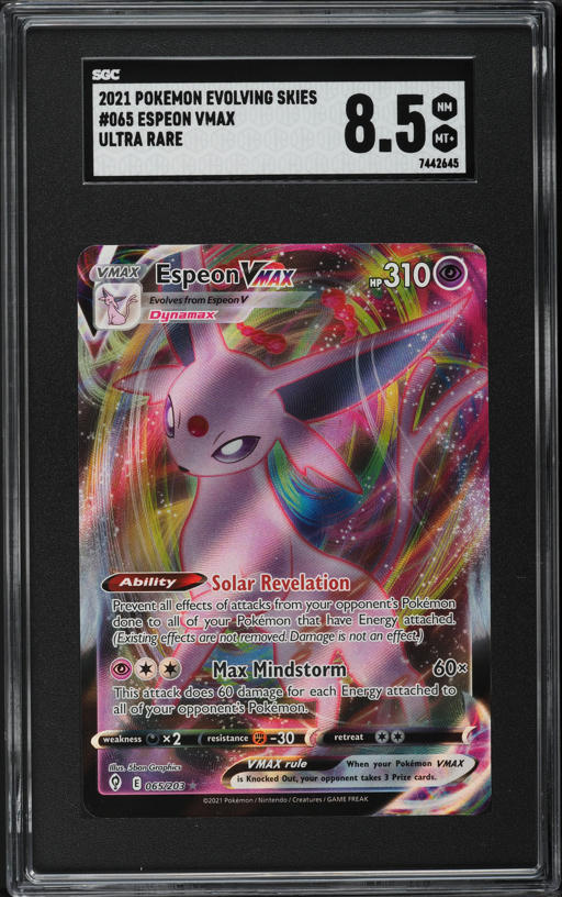 2021 Pokemon Sword & Shield Evolving Skies Full Art Espeon VMAX #65 SGC 8.5