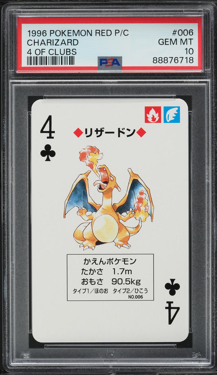 1996 Pokemon Japanese Red Version Playing Cards 4 Of Clubs Charizard #006 PSA 10
