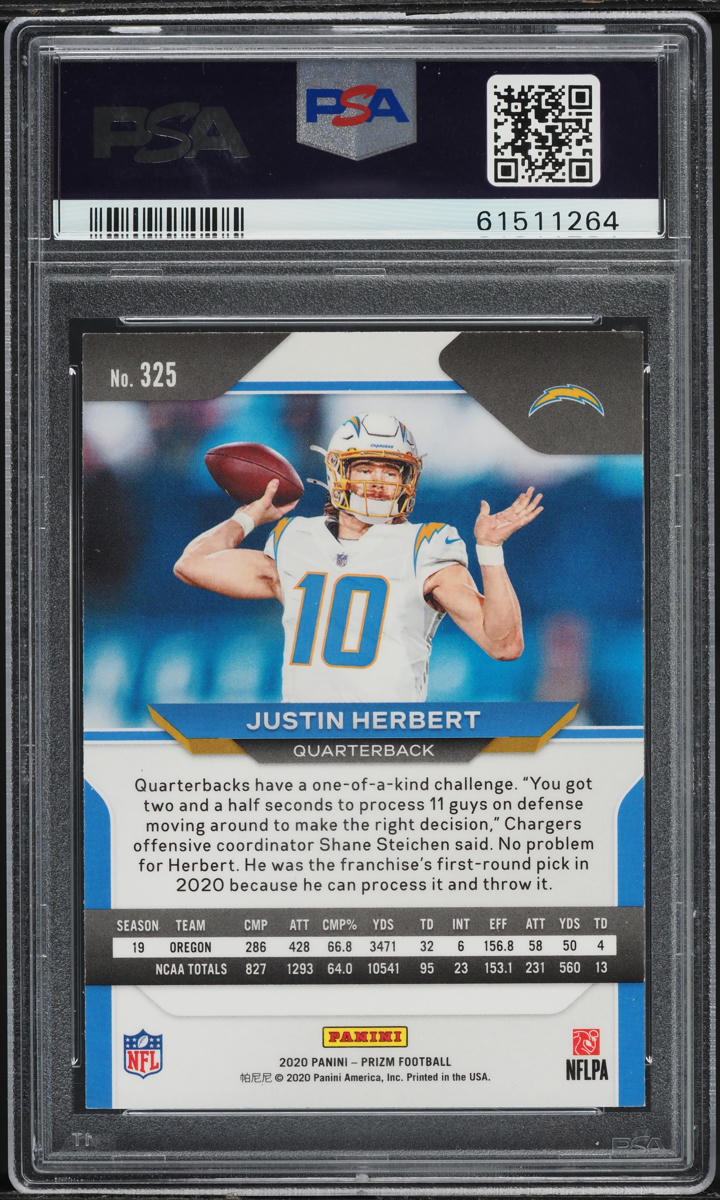 2020 Panini Prizm Justin Herbert ROOKIE AUTO DNA 10 #325 PSA AUTH