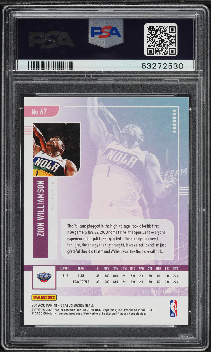 2019 Panini Status Gold Fireworks Zion Williamson ROOKIE /10 #67