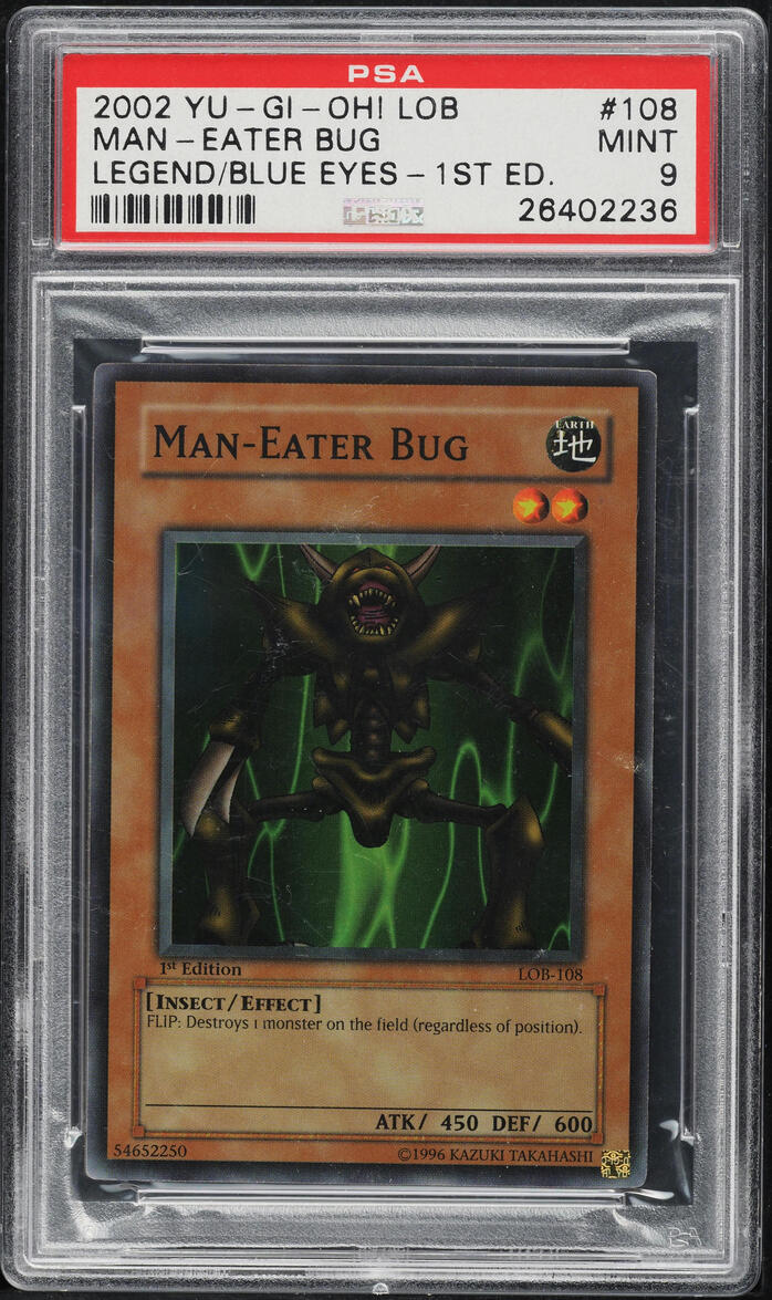 2002 Yu-Gi-Oh! Legend Of Blue Eyes 1st Edition Man-Eater Bug #LOB-108 PSA 9 MINT