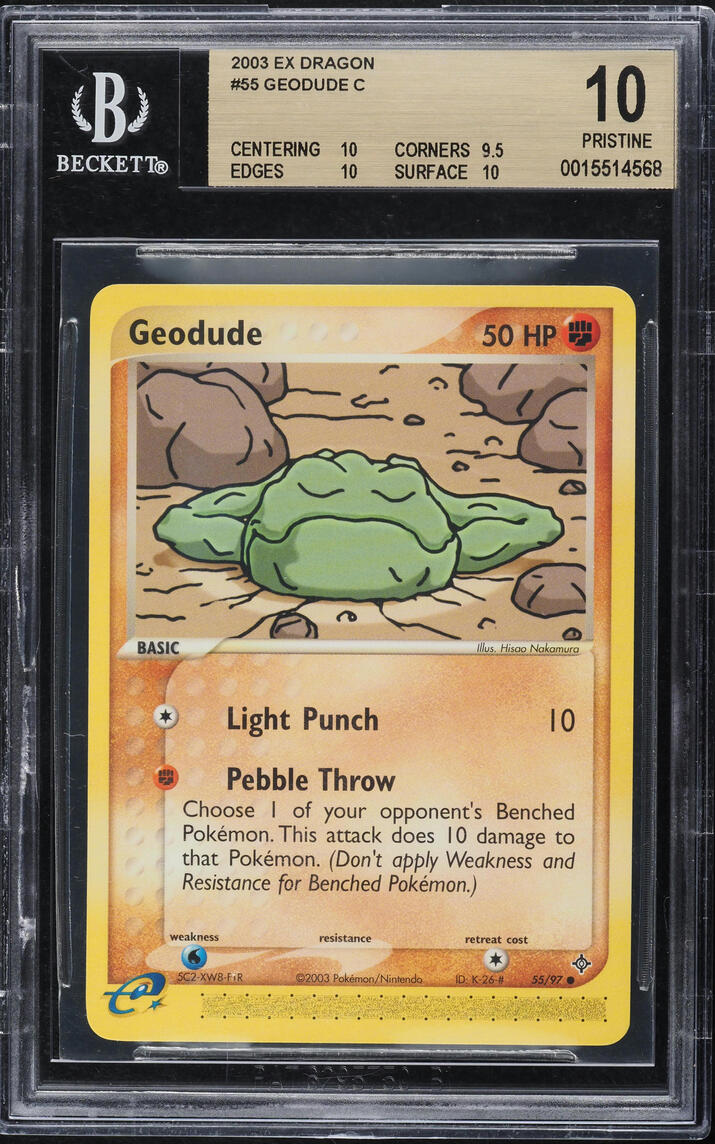2003 Pokemon EX Dragon Geodude #55 BGS 10 PRISTINE