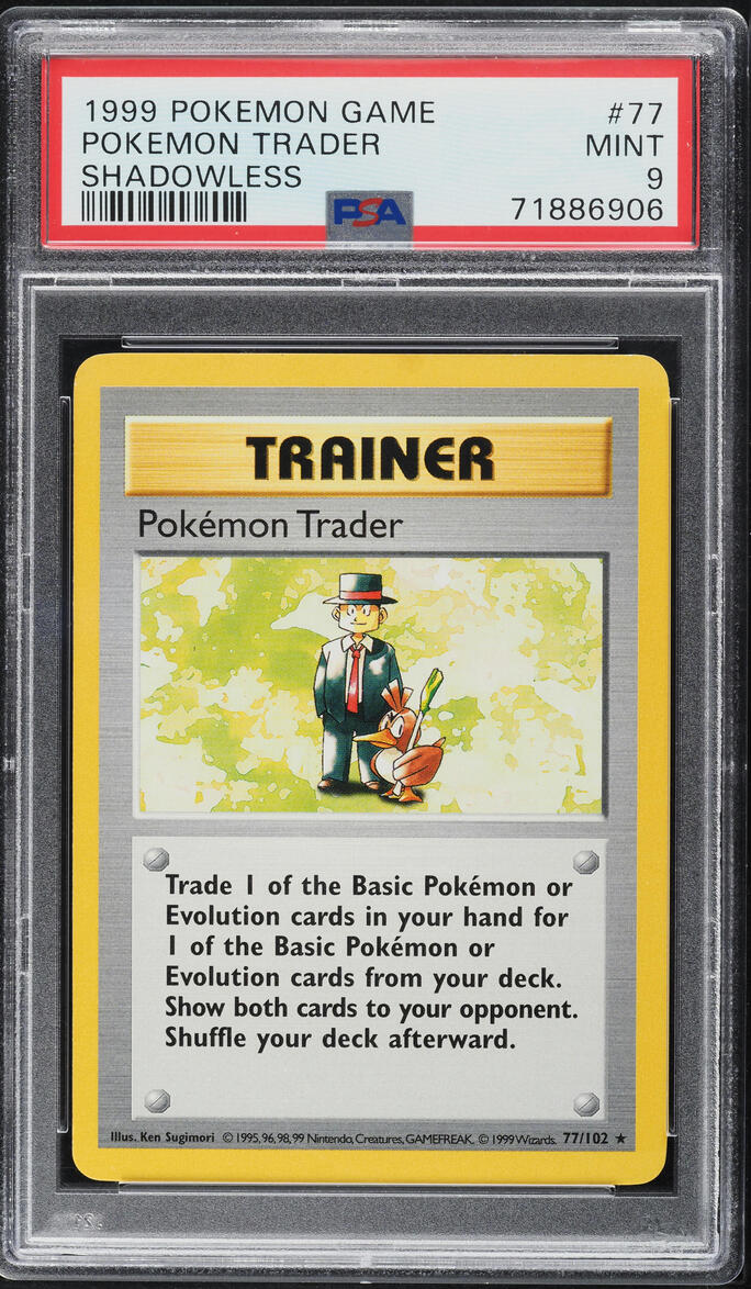 pokemon trader cards Pokmon Base Set First Edition #77(Shadowless) Trade 1 of the Basic Pokmon or Evolution cards in your hand for 1 of the Basic Pokmon or Evolution cards from your deck 1999 Pokemon Base Set Shadowless