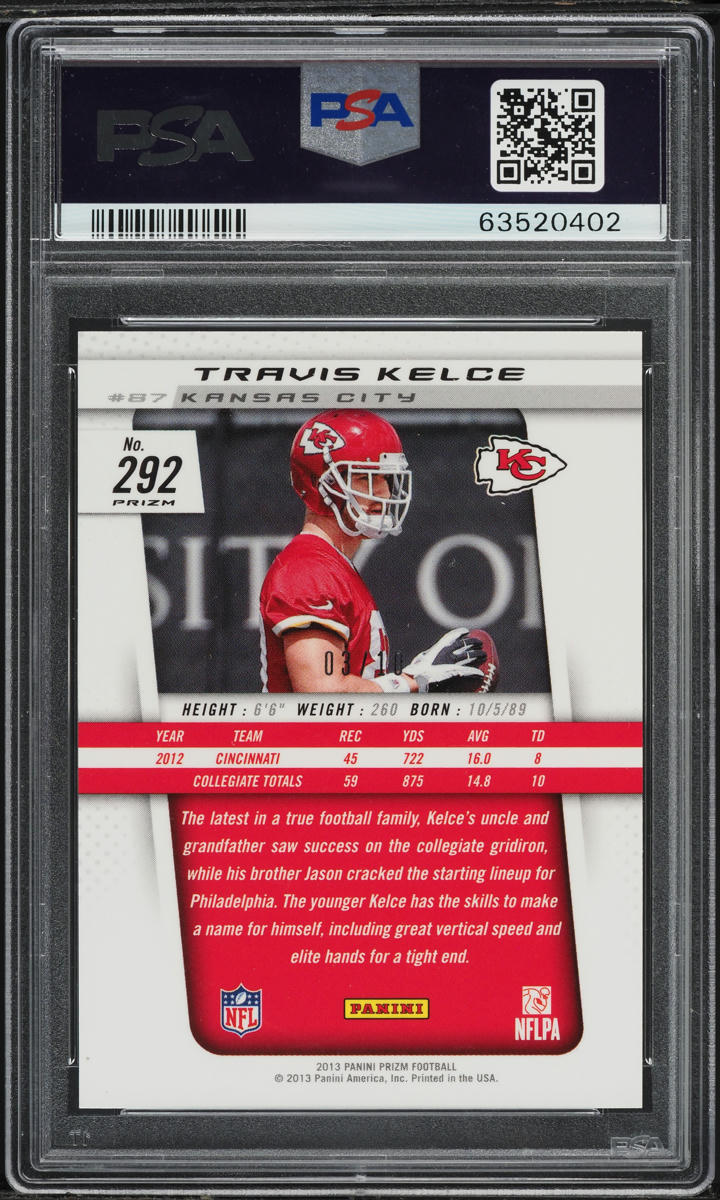 2013 Panini Prizm Gold Travis Kelce ROOKIE /10 #292 PSA 10 GEM