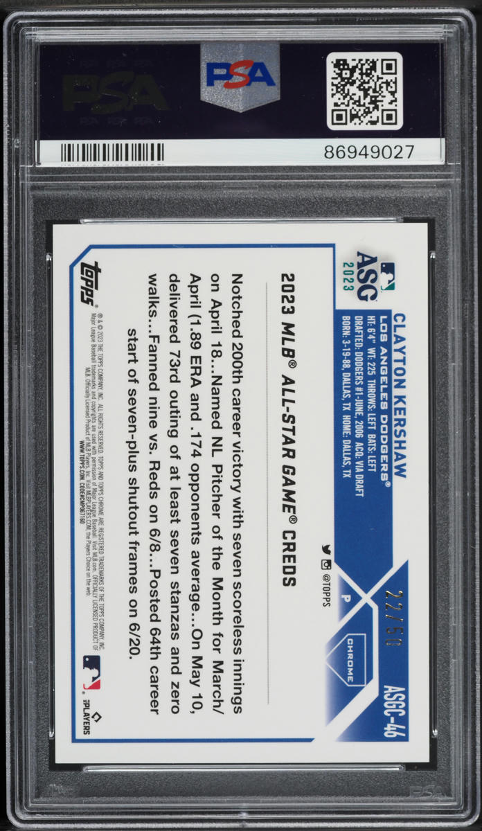 2023 Topps Chrome Update All-Star Game Gold Clayton Kershaw /50 #ASGC-46 PSA 10