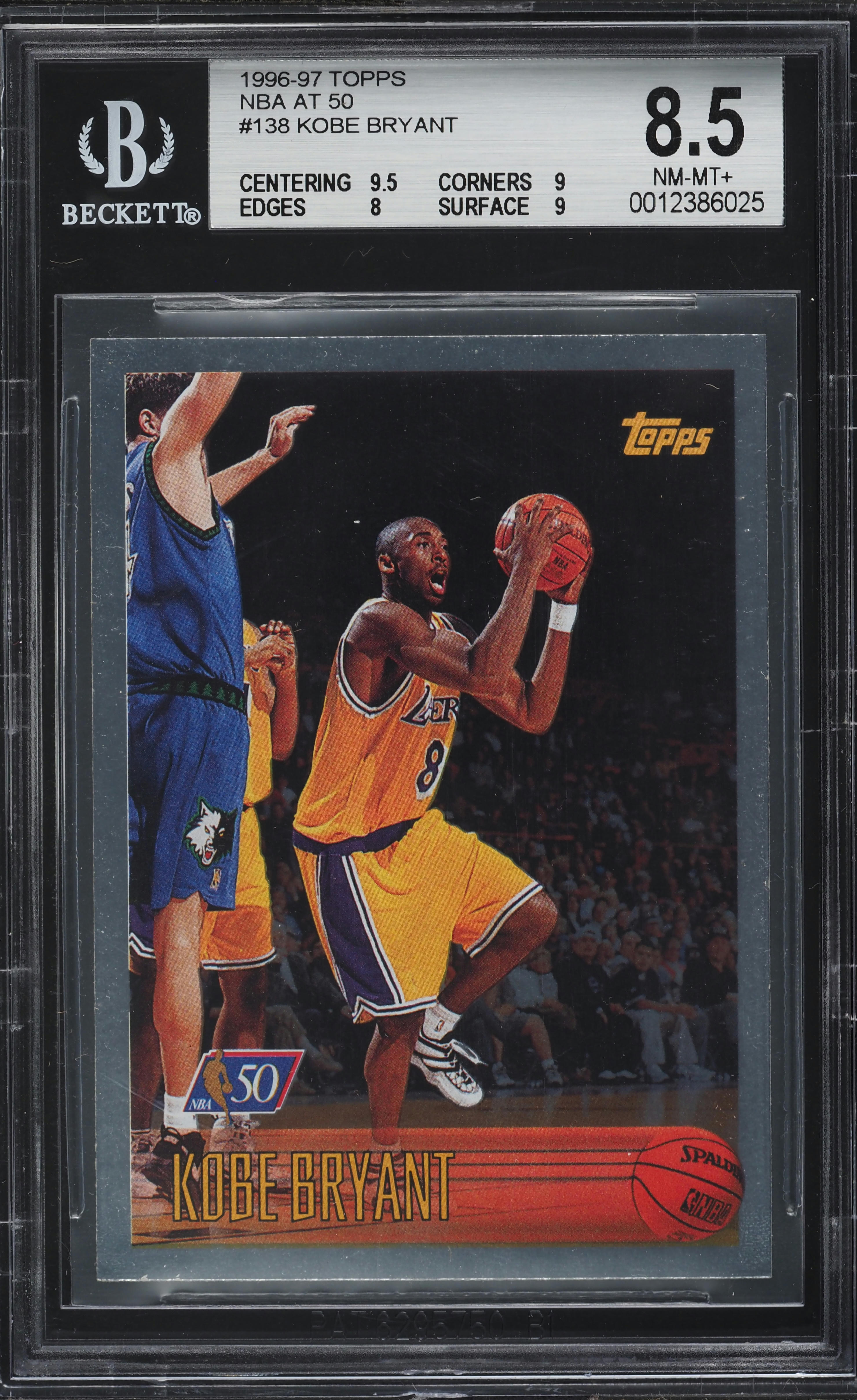1996 Topps NBA 50th Kobe Bryant ROOKIE #138 BGS 8.5 NM-MT+ on