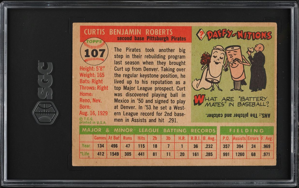 1955 Topps Curt Roberts #107 SGC 3.5 VG+