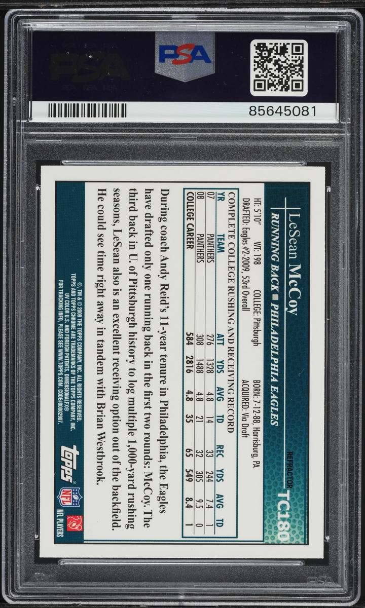 2009 Topps Chrome Refractor Lesean McCoy ROOKIE #TC180 PSA 9 MINT