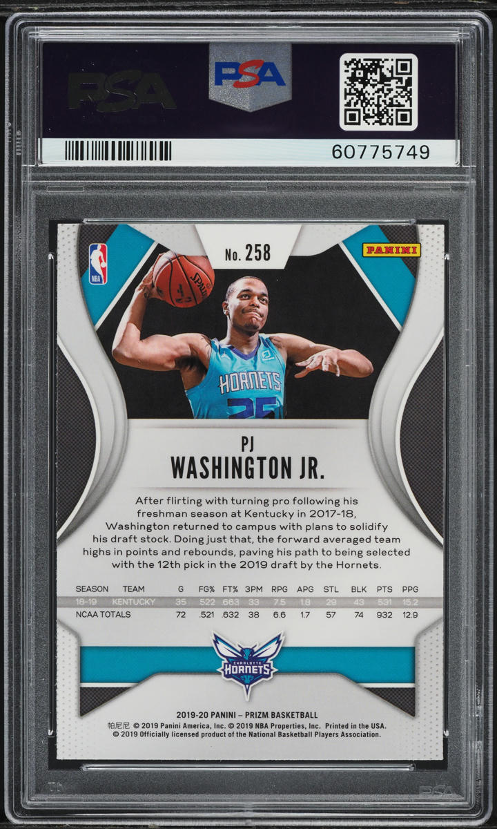 2019 Panini Prizm PJ Washington Jr. ROOKIE #258 PSA 10 GEM MINT