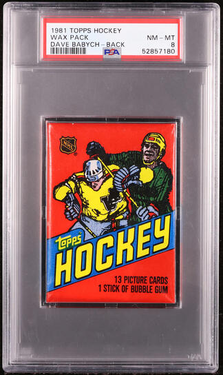 1981 Topps Hockey Wax Pack w/ Dave Babych BACK PSA 8 NM-MT on