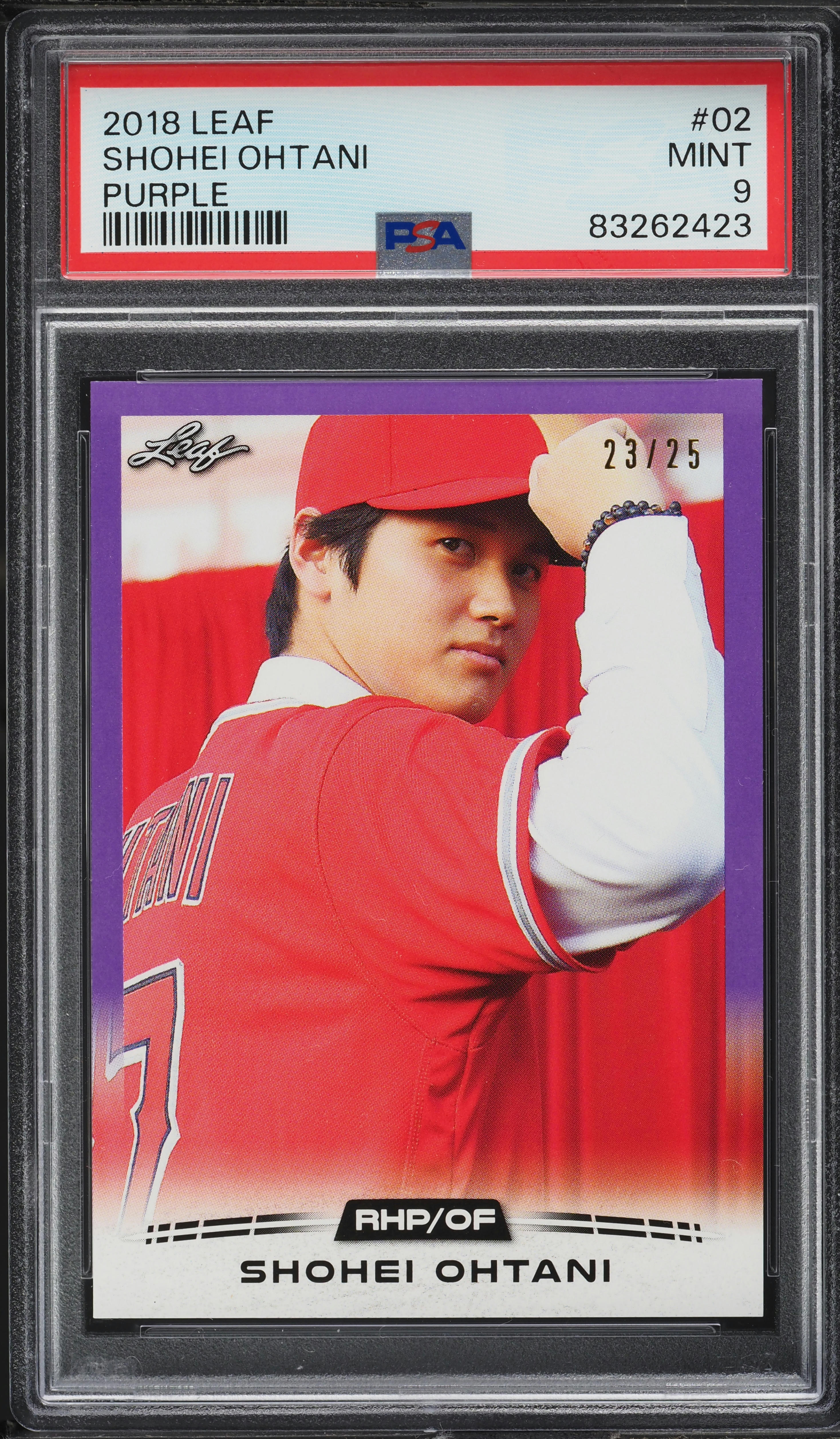 2018 Leaf Ohtani Retail Purple Shohei Ohtani /25 #02 PSA 9 MINT on