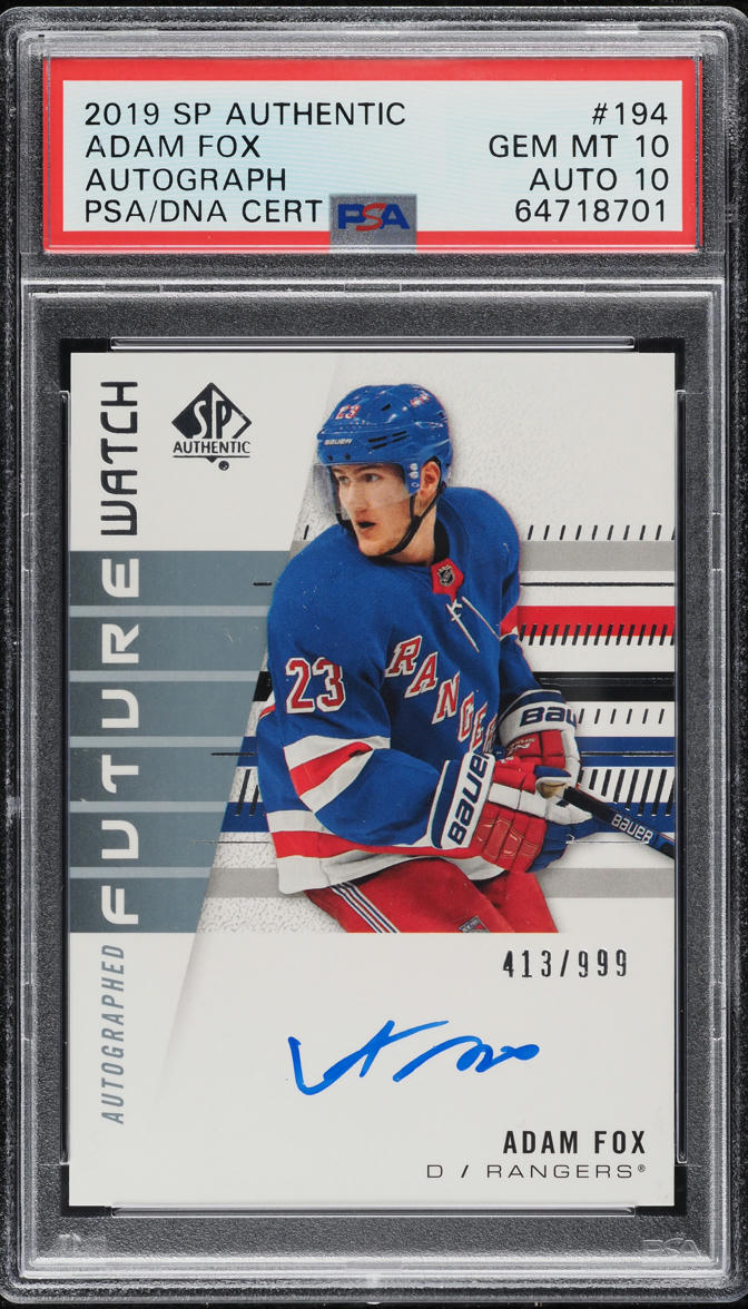 2019 SP Authentic Future Watch Adam Fox ROOKIE AUTO DNA 10 /999 #194 PSA 10 GEM