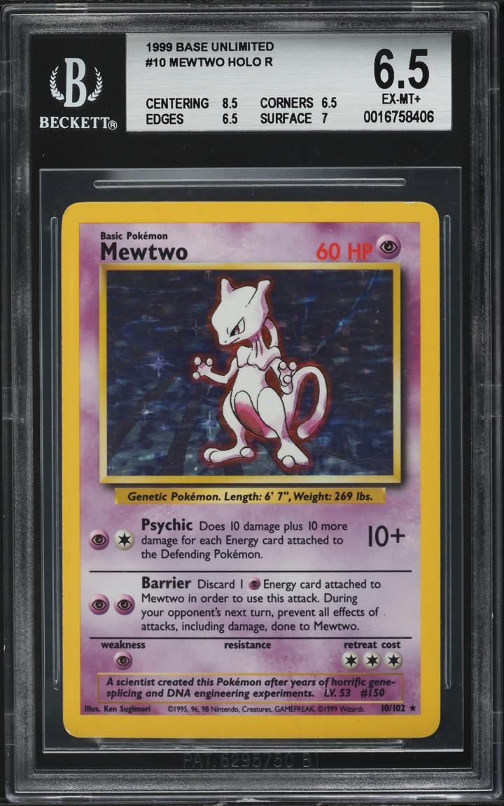 1999 Pokemon Base Set Holo Mewtwo #10 BGS 6.5 EXMT+