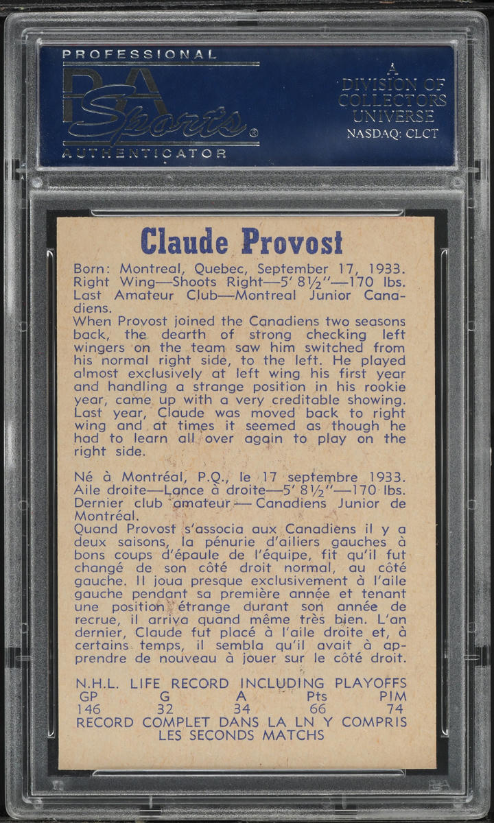 1957 Parkhurst Claude Provost ROOKIE #12 PSA 8 NM-MT