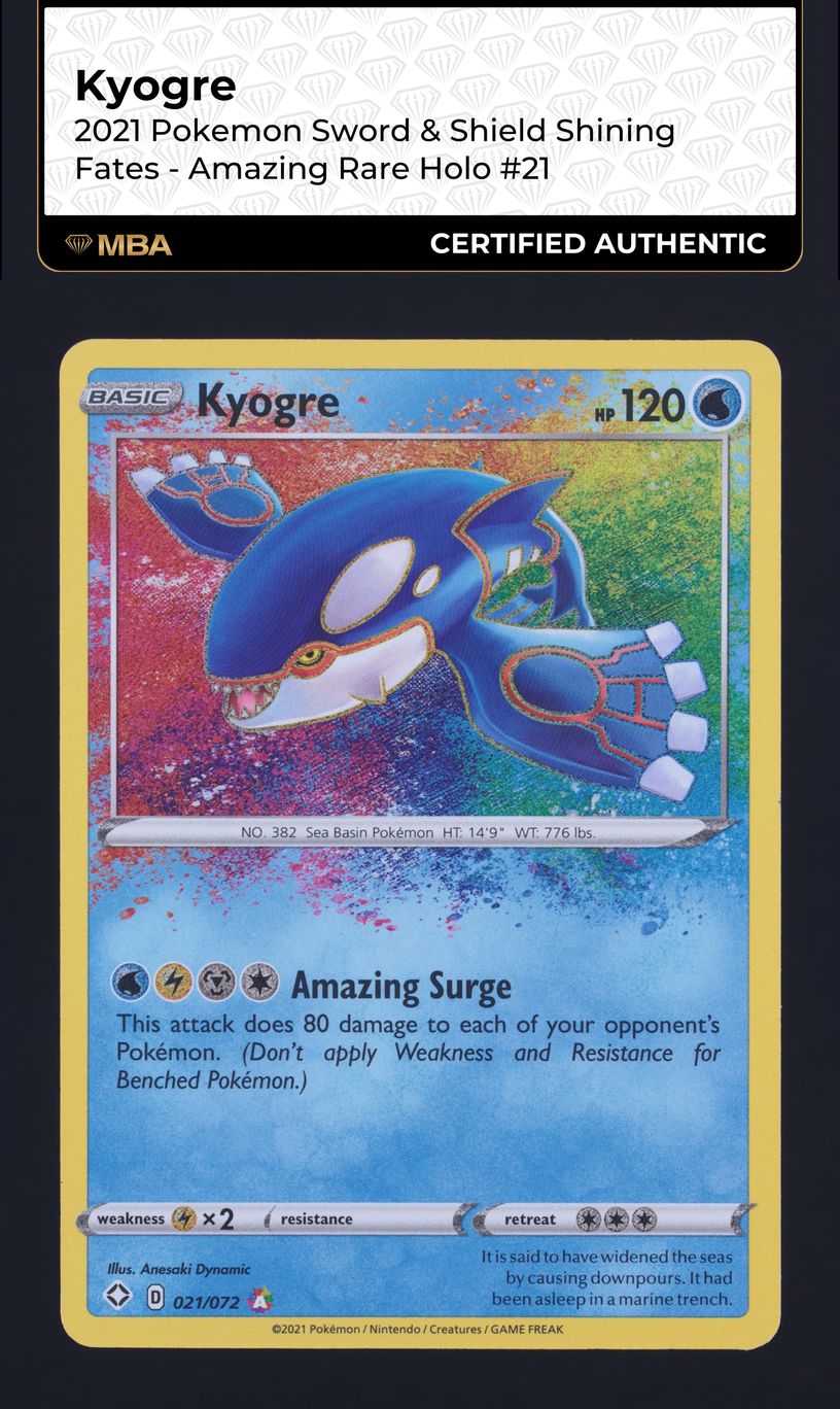 2021 Pokemon Sword & Shield Shining Fates Amazing Rare Kyogre #21 MBA AUTH  on Fanatics Collect