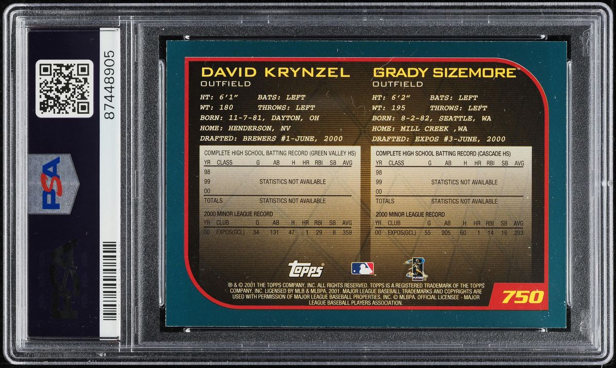 2001 Topps Home Team Advantage David Krynzel Grady Sizemore ROOKIE #750 PSA 9