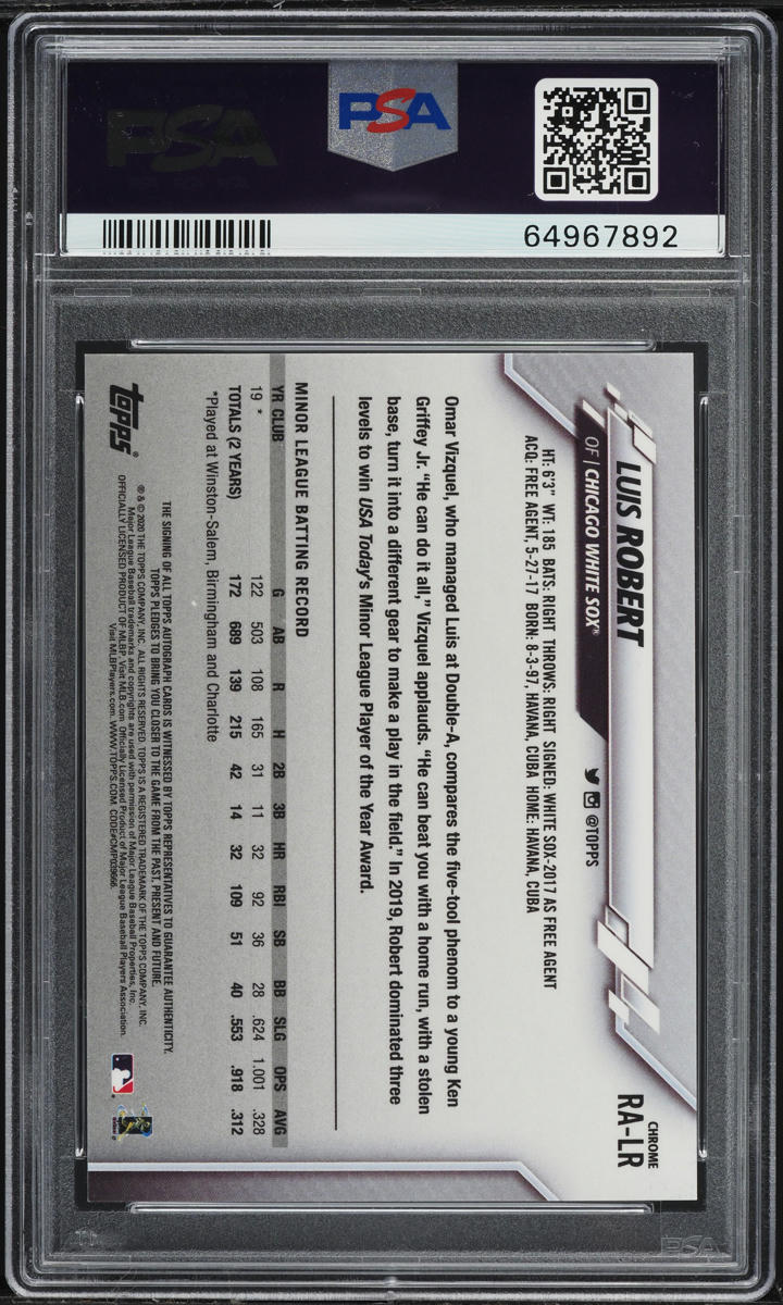 2020 Topps Chrome Luis Robert ROOKIE AUTO DNA 10 #RALR PSA 10 GEM MINT