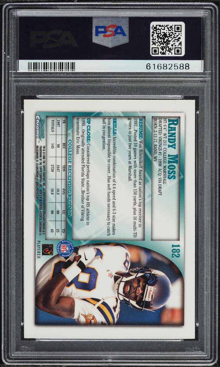 1998 Bowman Chrome Randy Moss ROOKIE #182 PSA 10 GEM MINT