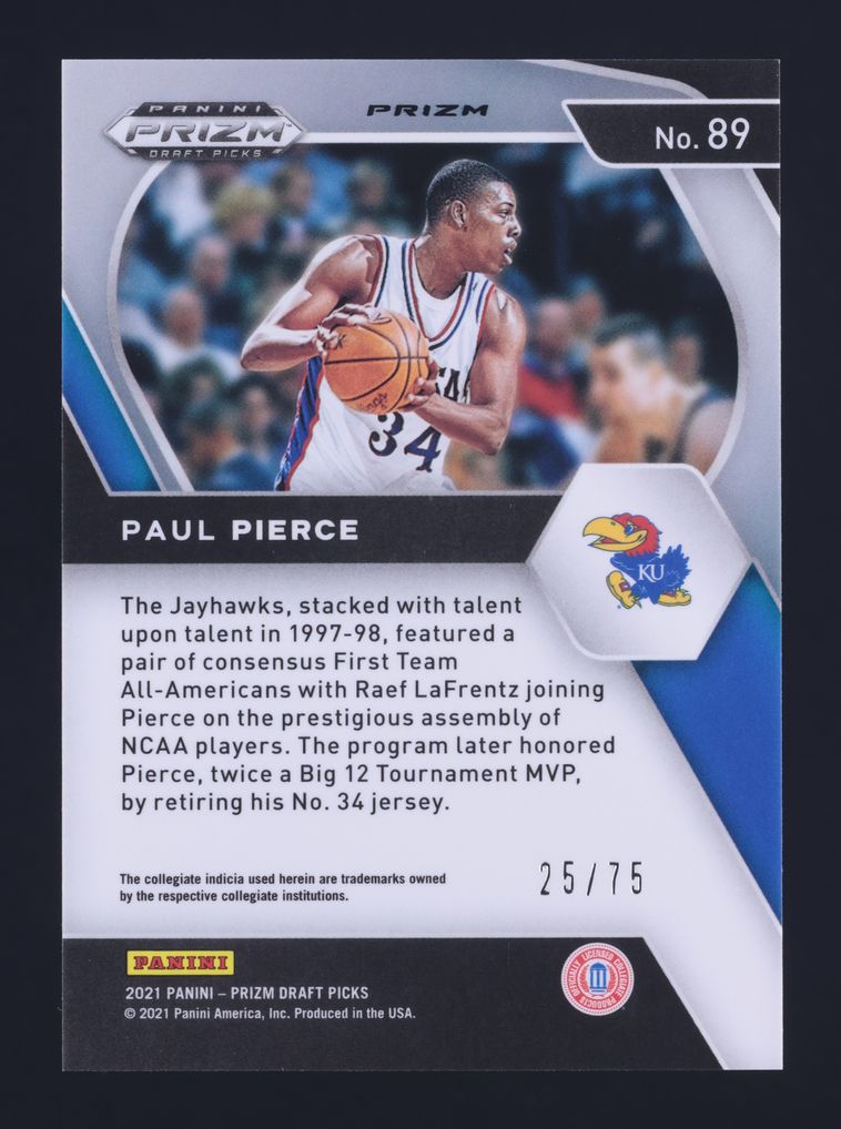 2021 Panini Prizm Draft Picks Purple Paul Pierce /75 #89 MBA AUTH