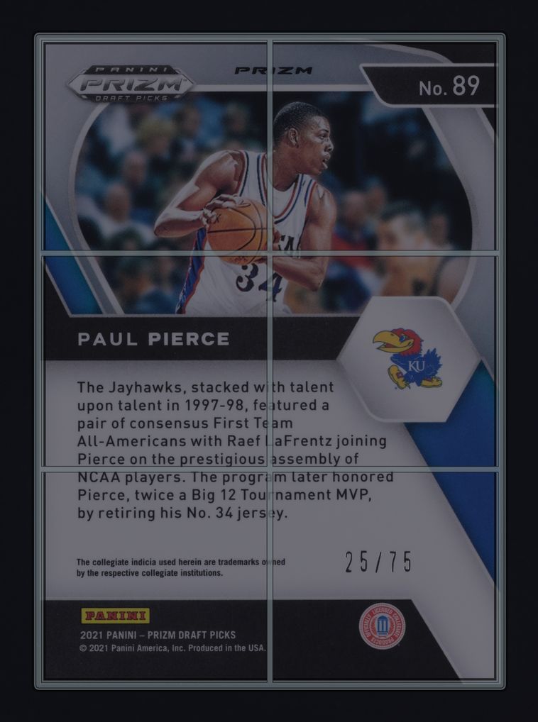 2021 Panini Prizm Draft Picks Purple Paul Pierce /75 #89 MBA AUTH