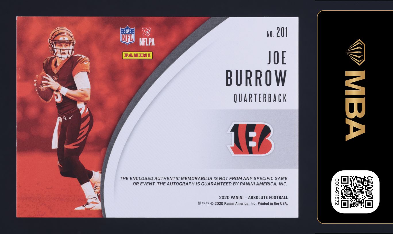 2020 Absolute Spectrum Joe Burrow ROOKIE PATCH AUTO /99 #201 MBA AUTH