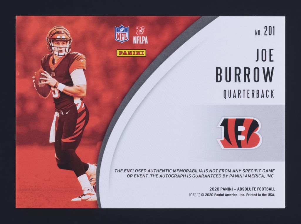 2020 Absolute Spectrum Joe Burrow ROOKIE PATCH AUTO /99 #201 MBA AUTH
