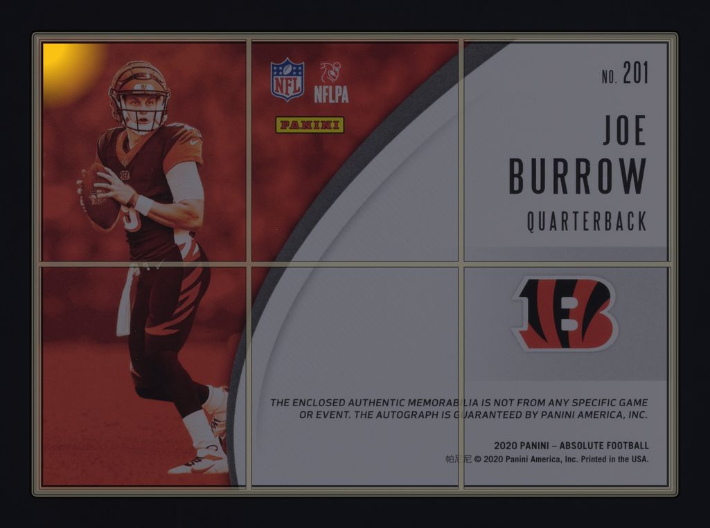 2020 Absolute Spectrum Joe Burrow ROOKIE PATCH AUTO /99 #201 MBA AUTH