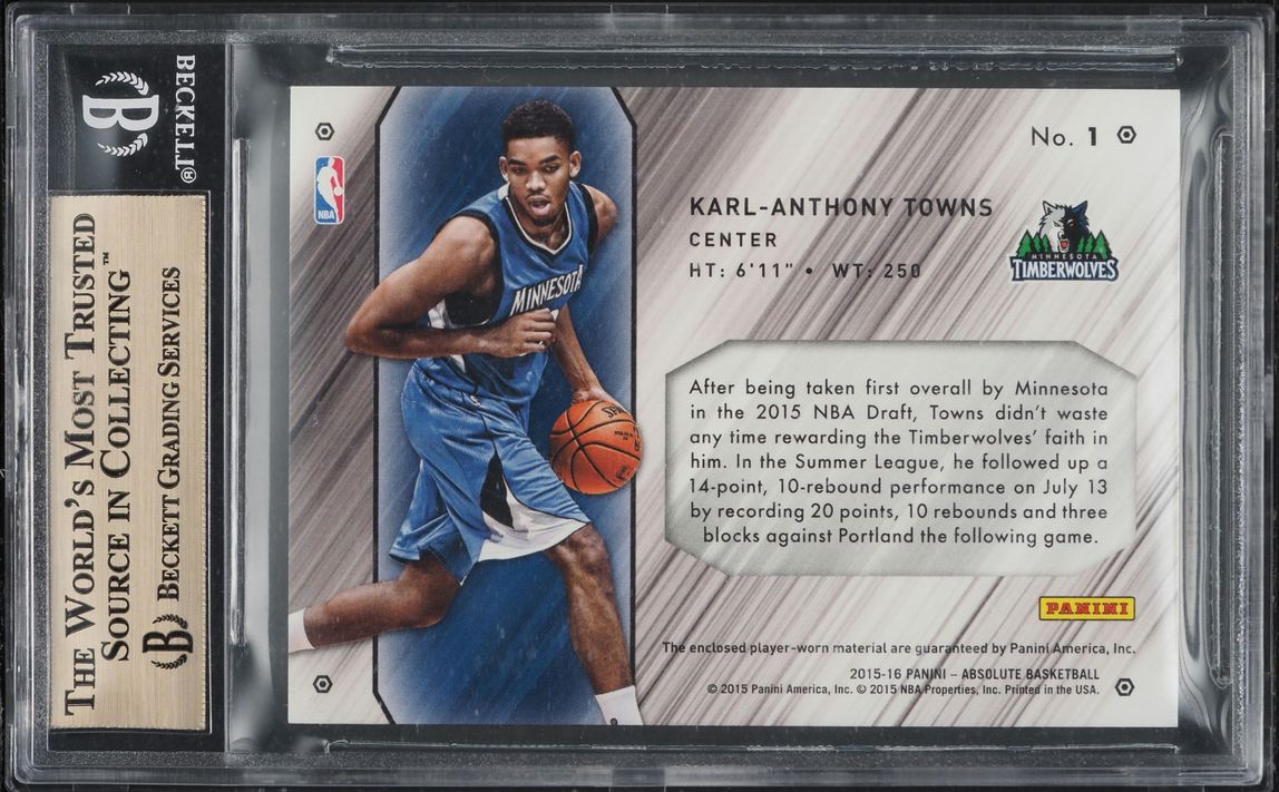2015 Absolute Memorabilia TOTT Karl-Anthony Towns ROOKIE PATCH /25 #1 BGS 9.5 GEM MINT
