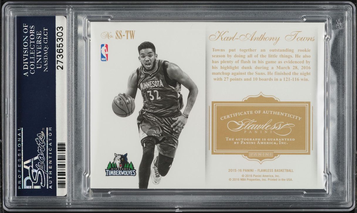 2015 Panini Flawless Super Karl-Anthony Towns ROOKIE AUTO /25 #SS-TW PSA 10 GEM